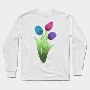 Tulip Flower Spring Polka Dots Pattern Long Sleeve T-Shirt